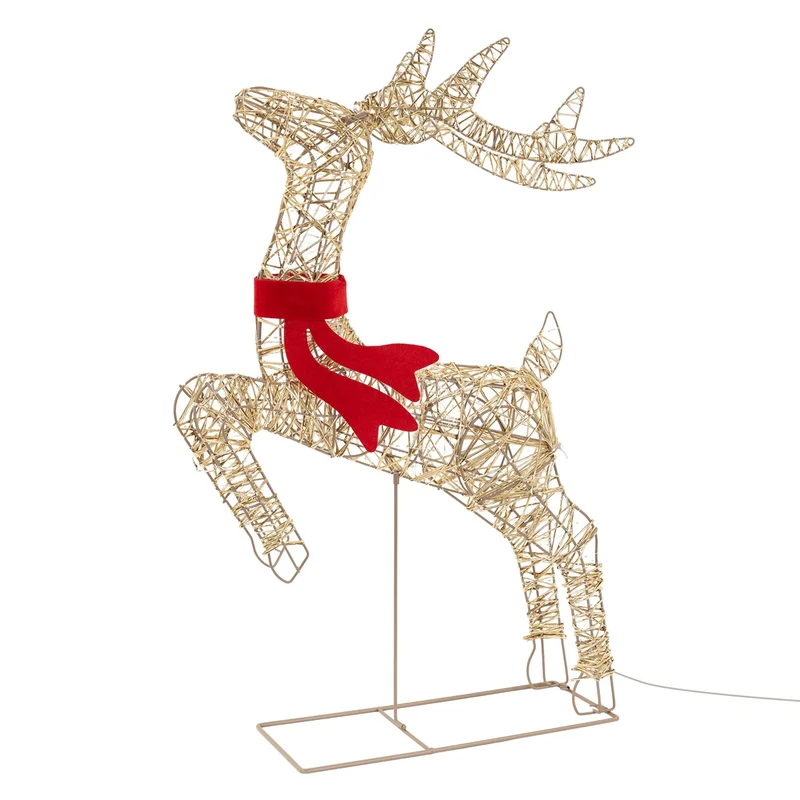 ECD Germany | LED Rentier Figur mit Timer Blinkfunktion 720 LED 91 cm Metall Gold Weihnachtsrentier Weihnachtsdeko Garten Weihnachtsbeleuchtung Außen
