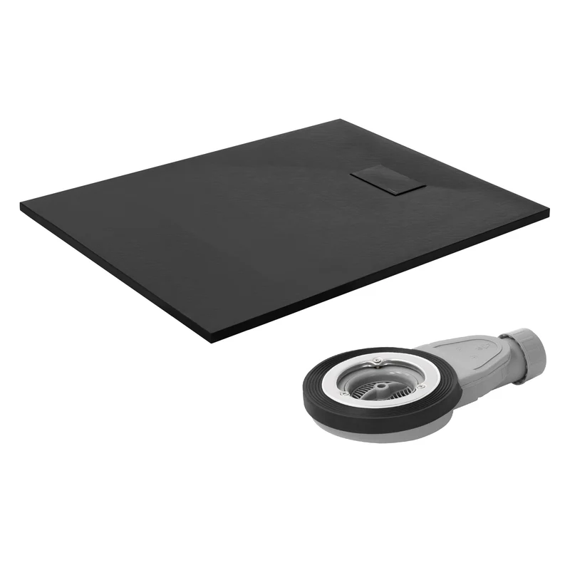 Duschwanne 120x90 cm, Schwarz, mit Anti-Rutsch-Oberfläche und Ablaufgarnitur, extra flach LuxeBath