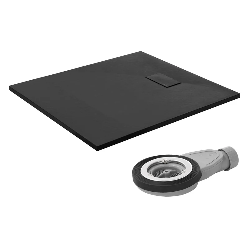 Duschwanne 100x90 cm, Schwarz, mit Anti-Rutsch-Oberfläche und Ablaufgarnitur, extra flach LuxeBath