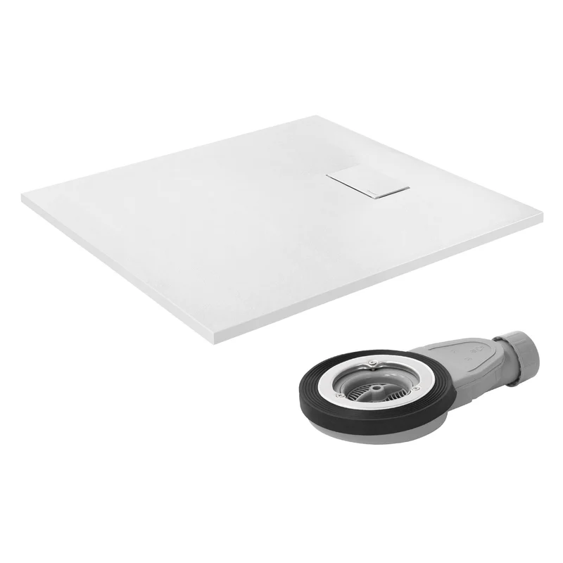 Duschwanne 100x90 cm, Weiß, mit Anti-Rutsch-Oberfläche und Ablaufgarnitur, extra flach LuxeBath