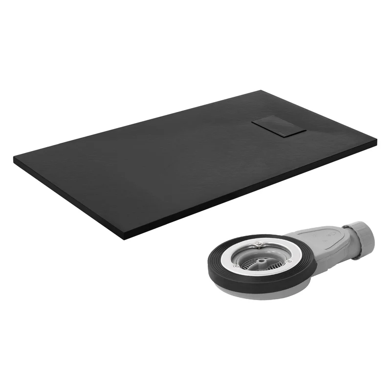 Duschwanne 120x70 cm, Schwarz, mit Anti-Rutsch-Oberfläche und Ablaufgarnitur, extra flach LuxeBath