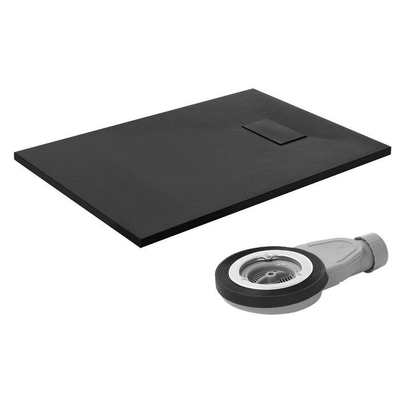 Duschwanne 100x70 cm, Schwarz, mit Anti-Rutsch-Oberfläche und Ablaufgarnitur, extra flach LuxeBath