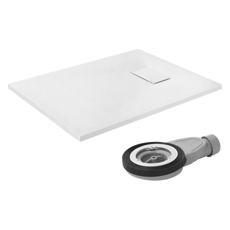 Duschwanne 90x70 cm, Weiß, mit Anti-Rutsch-Oberfläche und Ablaufgarnitur, extra flach LuxeBath