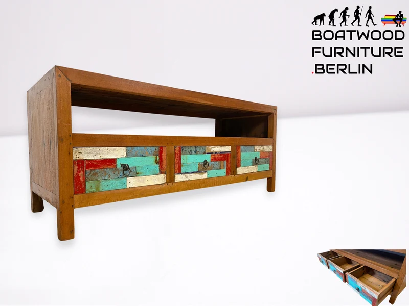 Boatwood by WMK I Handgefertigtes 150cm langes TV-Lowboard aus altem Bootsholz