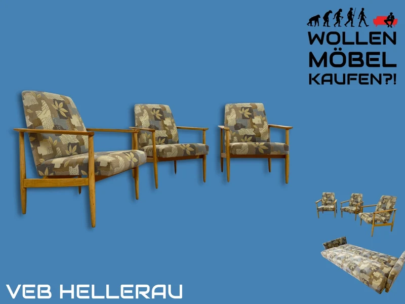 WMK I 1/3 Stilvoller 60er Jahre Sessel von VEB Hellerau mit freundlichem späterem Bezug und hellem Holzrahmen