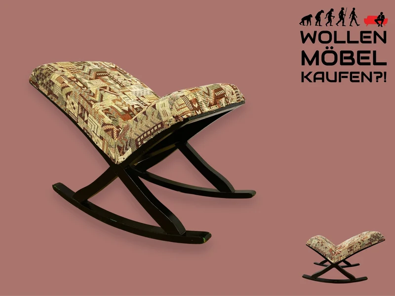 WMK I Sehr hübscher skandinavischer Mid-Century Schaukelhocker mit Polsterung und späterem Bezug