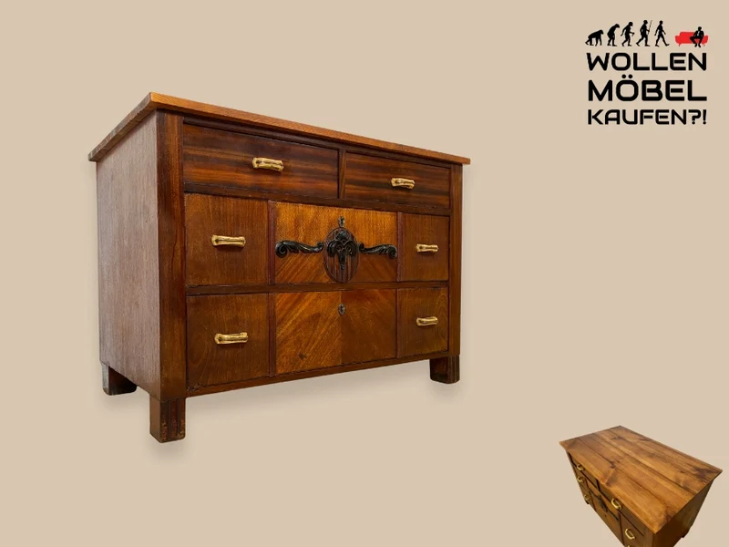 WMK I Nordische antike Kommode aus vollem Holz mit Schubladen & Originalgriffen