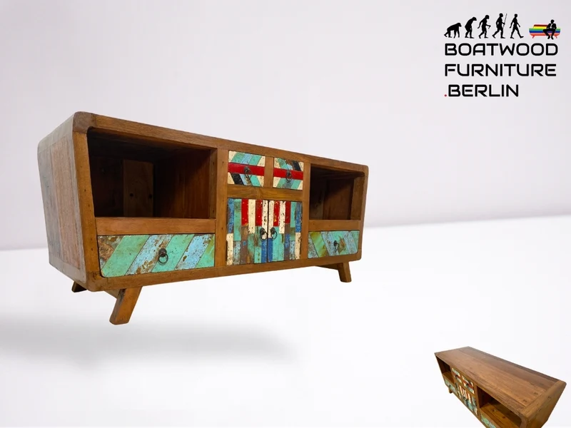 Boatwood by WMK I Formschönes nachhaltiges TV Lowboard mit Schubladen
