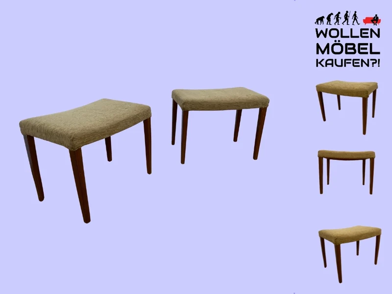 WMK I Versand 15€ I 1/2 Formschöner skandinavischer Mid-Century Sitzhocker mit beigem Bezug