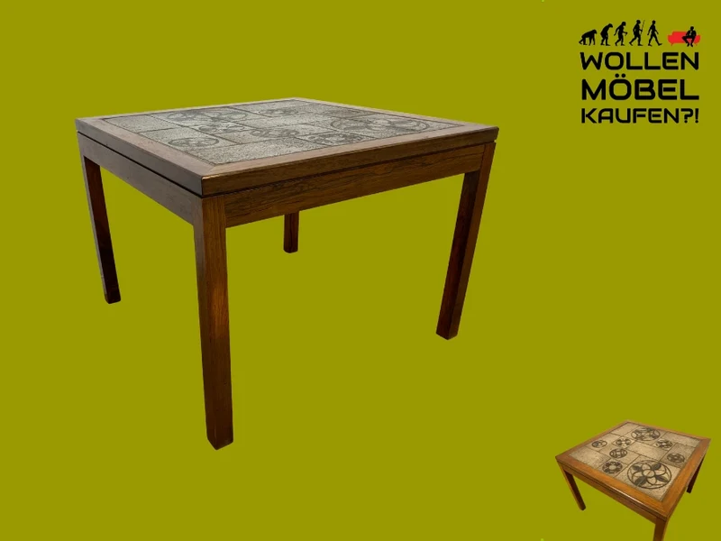 WMK I Schöner skandinavischer Mid-Century Couchtisch I Teakholz mit kunstvollen Fliesen