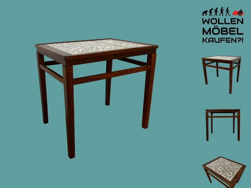WMK I Edler skandinavischer Mid-Century Couchtisch aus Palisander mit kunstvollen Fliesen