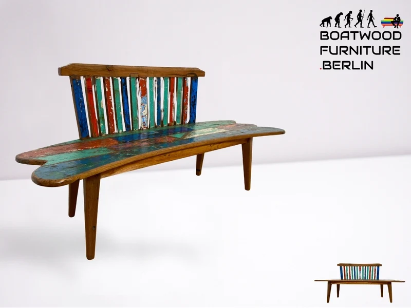 Boatwood by WMK I Besonderes Sofa aus altem Bootsholz I handgefertigtes Unikat aus massivem Teakholz
