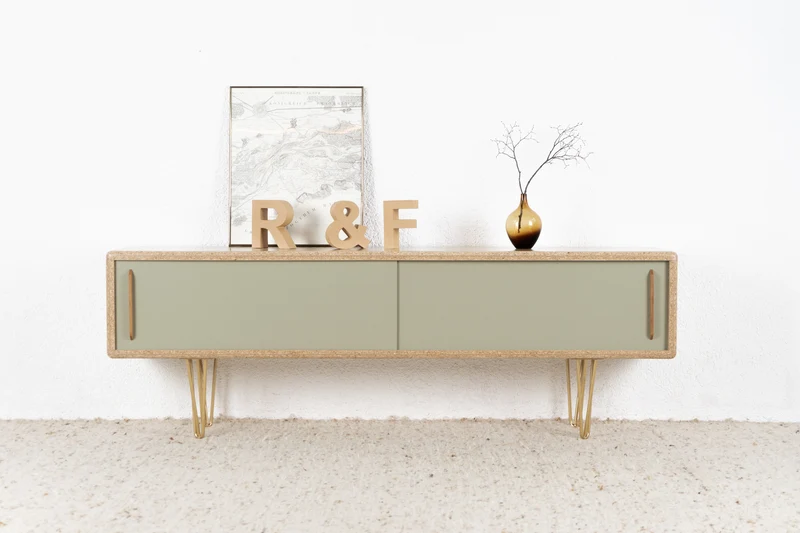R&F Sideboard Recycling Kommode Tv Board Schiebetüren Mid Century Space age Design