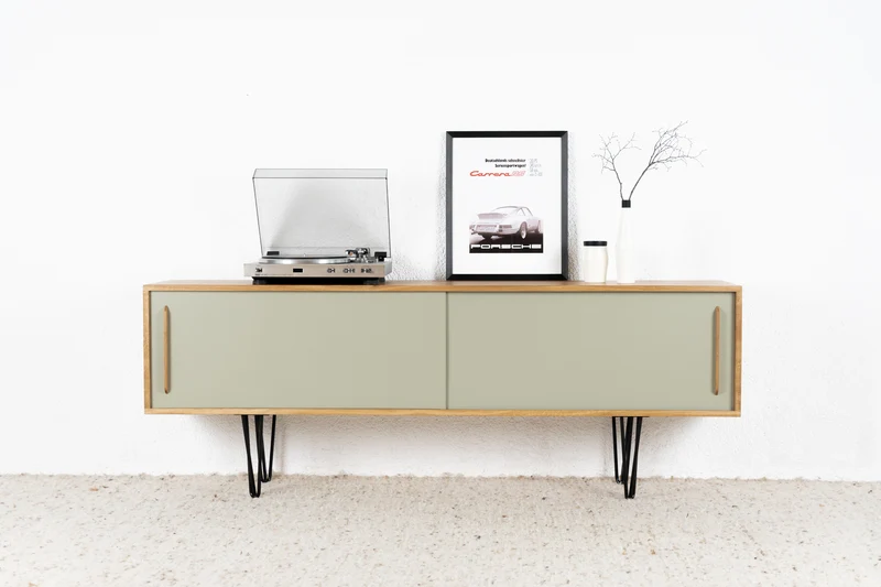 R&F Sideboard Kommode Mid Century Vintage Tv Board Design Eiche Holz Massiv