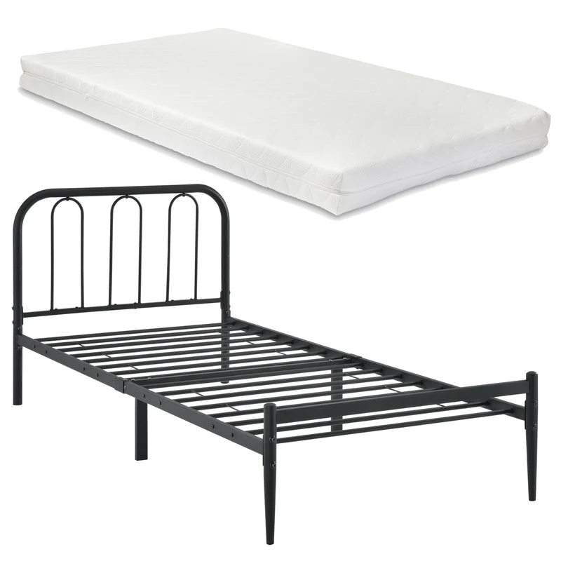 Metallbett Hanko mit Matratze in versch. Größen Schwarz en.casa