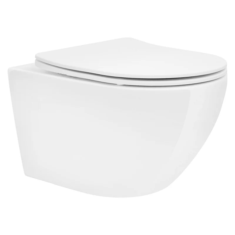 Wand-WC Hänge Toilette aus Keramik 54 cm lang Spülrandlos mit Softclose Luxebath