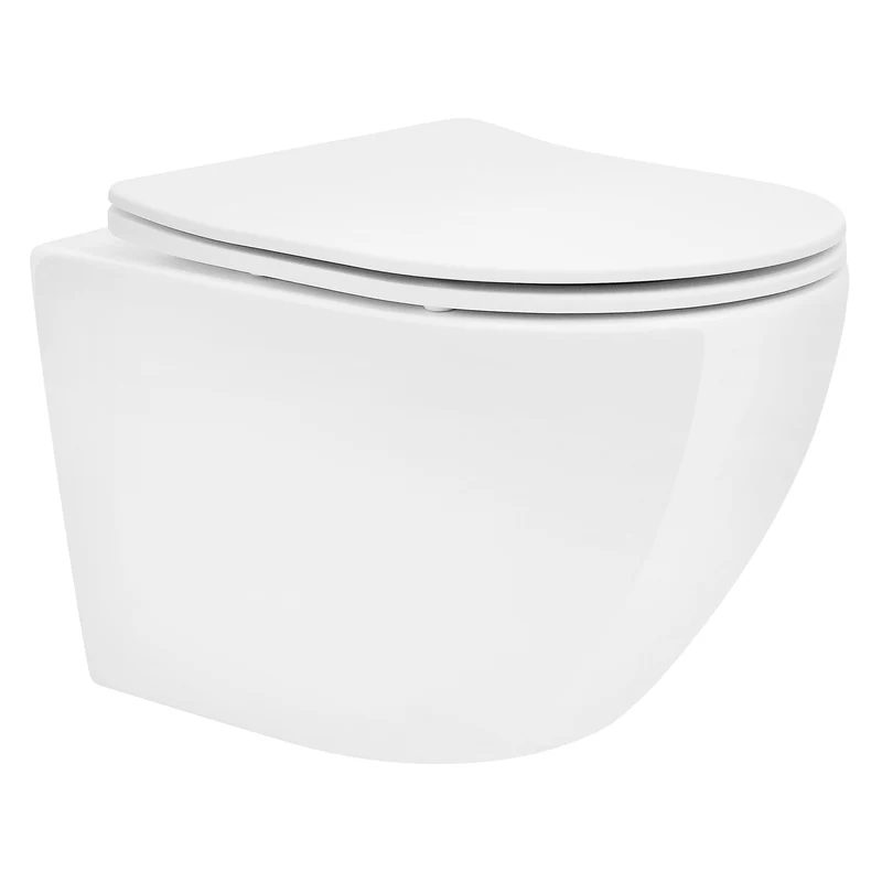 Wand-WC Hänge Toilette aus Keramik 49 cm kurz Spülrandlos mit Softclose Luxebath