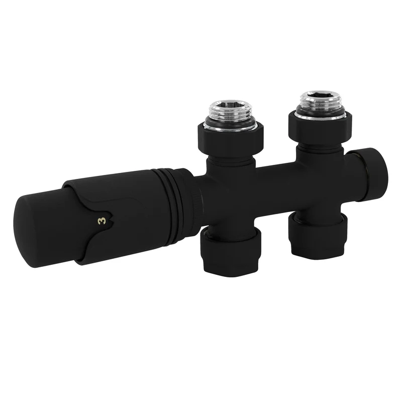 Ventil-Armaturen Set Multiblock Schwarz Durchgangsform inkl. Thermostatkopf LuxeBath