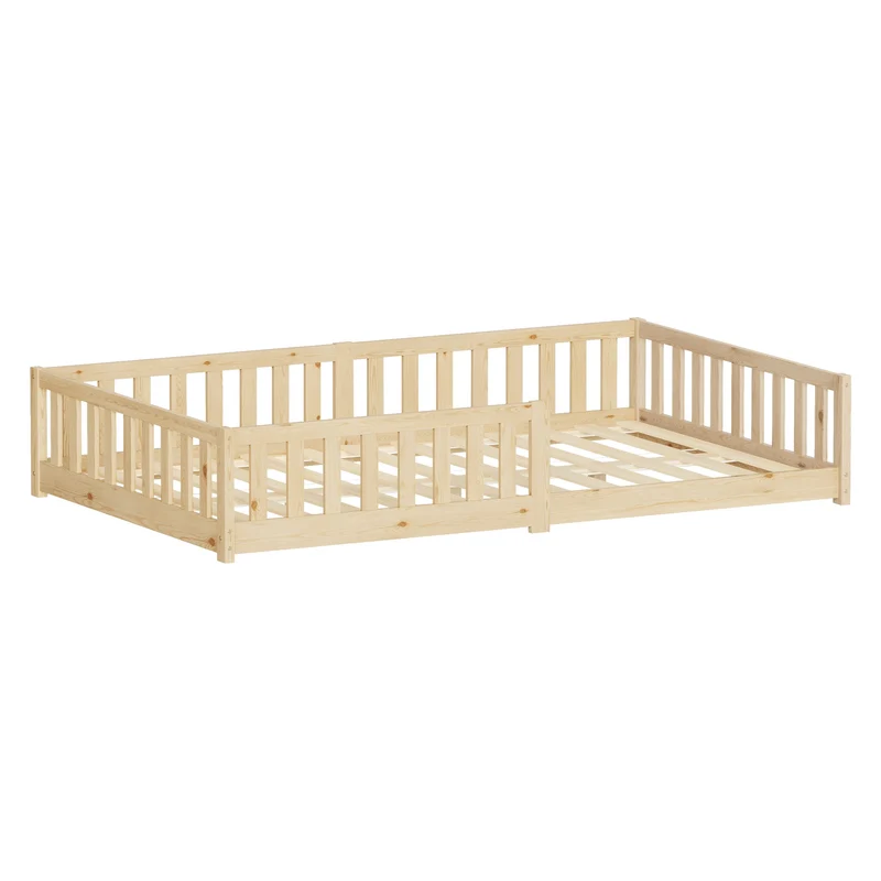 Kinderbett 120x200 cm mit Lattenrost und Rausfallschutz Natur Kiefernholz ML-Design