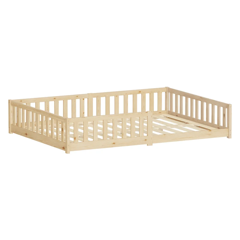 Kinderbett 140x200 cm mit Lattenrost und Rausfallschutz Natur Kiefernholz ML-Design