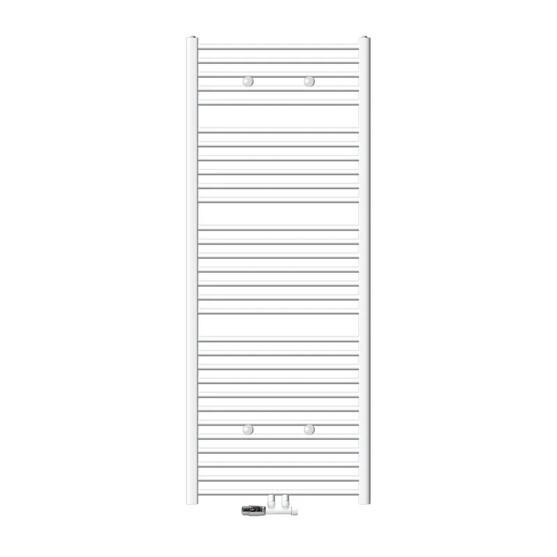 Badheizkörper Sahara 750x1800 mm Weiß gebogen mit Mittelanschluss und Wand Anschlussgarnitur LuxeBath