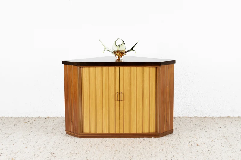 Vintage Eckschrank Eckkommode Schiebetür Holz Mid Century DDR 60s