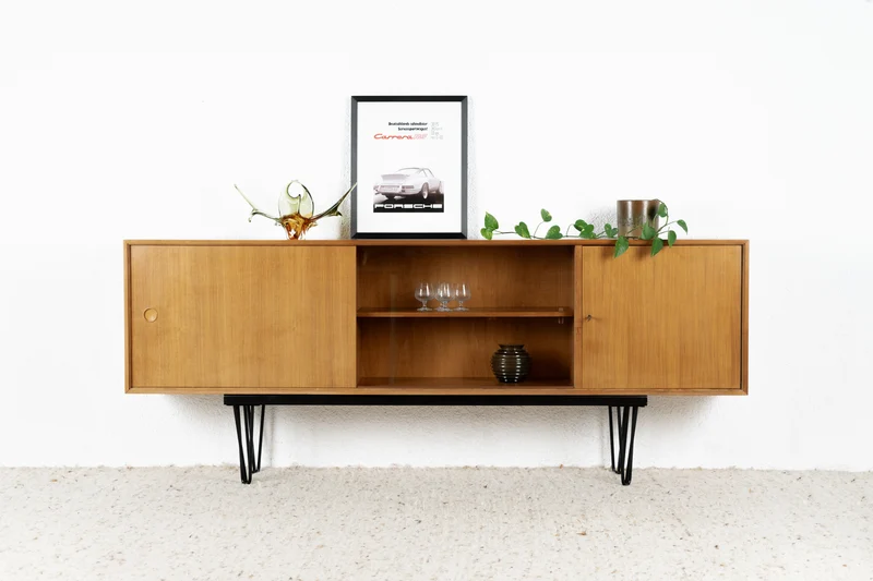 Vintage Lothar Wegner Sideboard Schrank Vitrine Mid Century Holz Nuss Tv Lowboard Kommode
