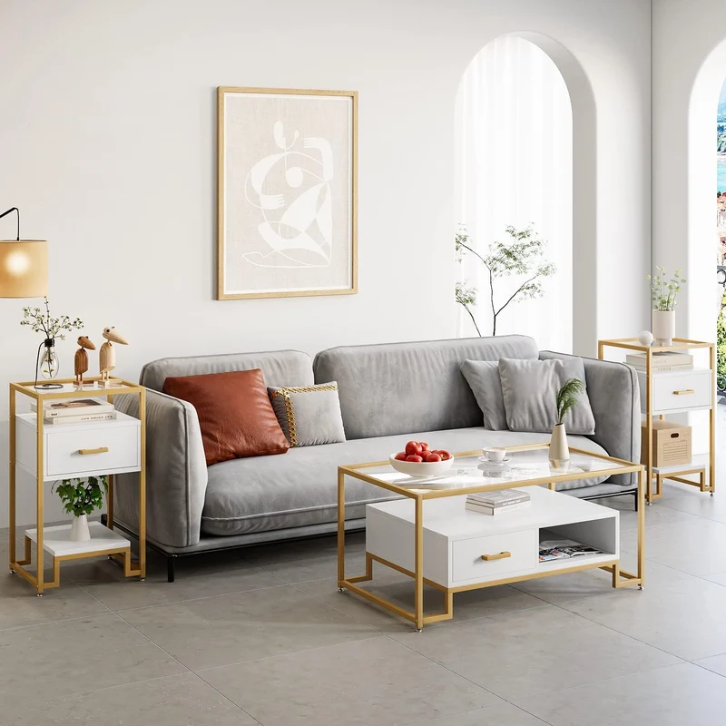 Garvee 3-Tier Entryway Storage Cabinet Mit Holzschublade Und Stahlrahmen Für Schlafzimmer Und Flur, Temperiertes Glas, Stilvoll, Robust