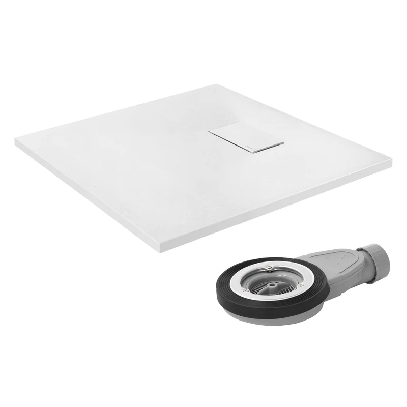 Duschwanne 80x80 cm, Weiß, mit Anti-Rutsch-Oberfläche und Ablaufgarnitur, extra flach LuxeBath