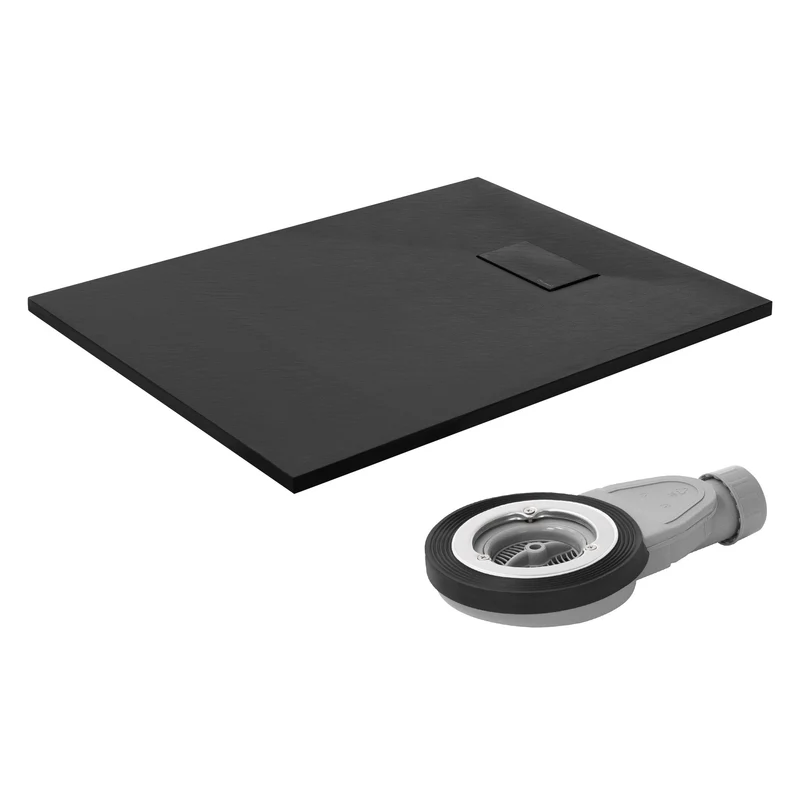 Duschwanne 100x80 cm, Schwarz, mit Anti-Rutsch-Oberfläche und Ablaufgarnitur, extra flach LuxeBath
