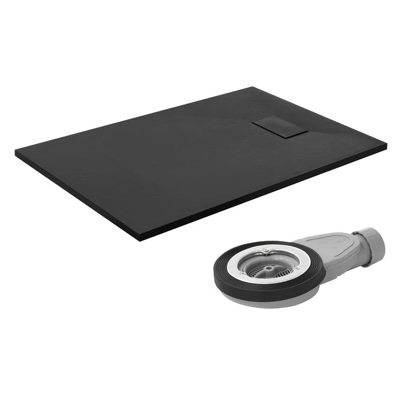 Duschwanne 120x80 cm, Schwarz, mit Anti-Rutsch-Oberfläche und Ablaufgarnitur, extra flach LuxeBath