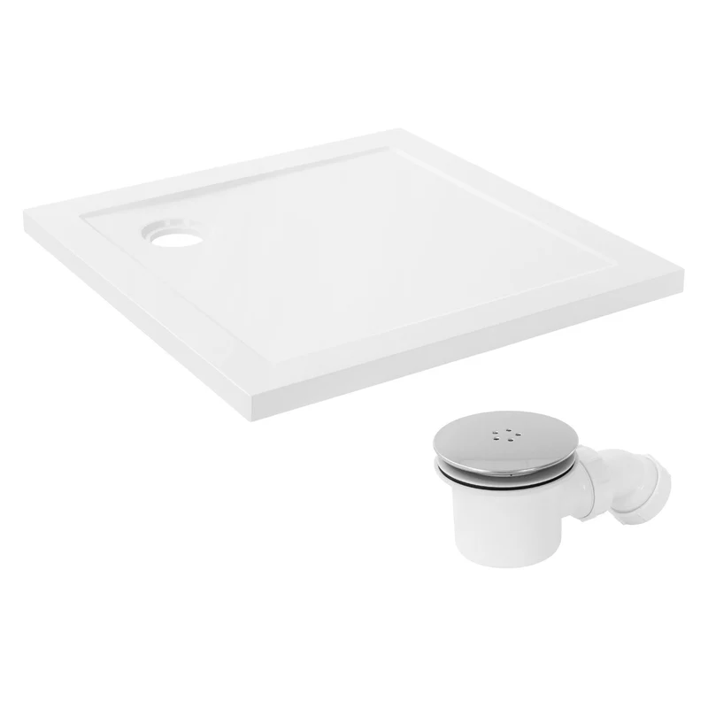 LuxeBath | Duschwanne mit Ablaufgarnitur 80x80 cm aus SMC Weiß Duschtasse Brausewanne eckig Komplett Set mit Siphon für Duschkabine