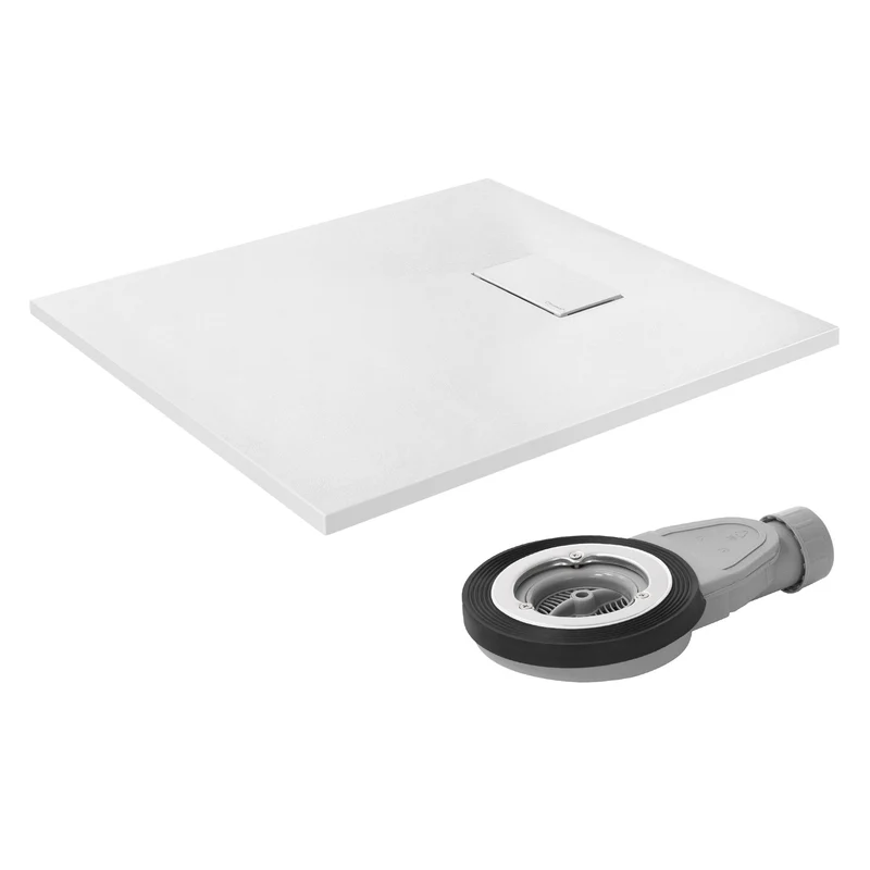 Duschwanne 90x80 cm, Weiß, mit Anti-Rutsch-Oberfläche und Ablaufgarnitur, extra flach LuxeBath