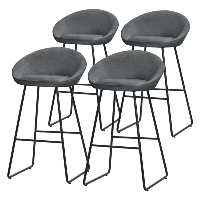 Barhocker 4er Set Anthrazit 56x94x50 cm mit Rückenlehne und Fußstütze bis 120 kg ML-Design