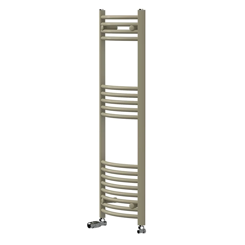 LuxeBath | Handtuchheizkörper Sahara mit Thermostatventil 400x1200mm Stahl Beige Badheizkörper gebogen Seitenanschluss Handtuchtrockner für Badezimmer
