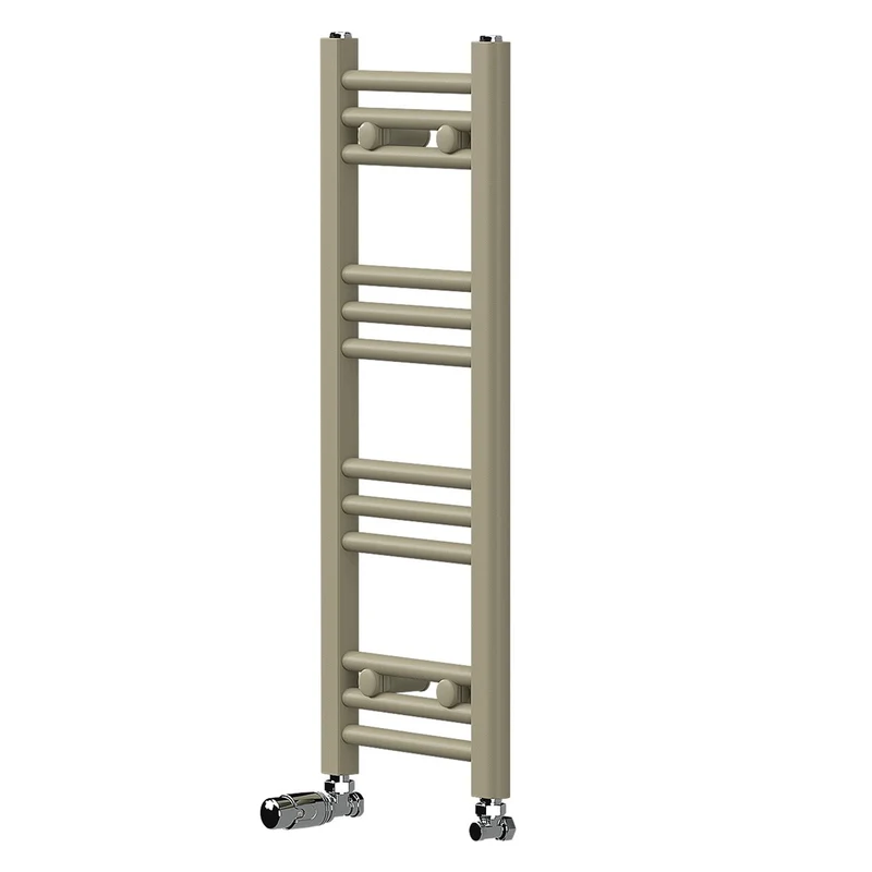LuxeBath | Handtuchheizkörper Sahara mit Thermostatventil 300x800mm Stahl Beige Badheizkörper gerade Seitenanschluss Handtuchtrockner für Badezimmer