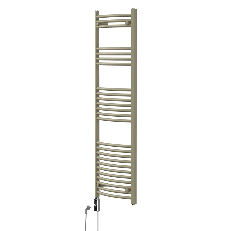 LuxeBath | Handtuchheizkörper elektrisch 600W Sahara gebogen mit Seitenanschluss 500x1500 mm Stahl Beige Badheizkörper Handtuchtrockner für Badezimmer