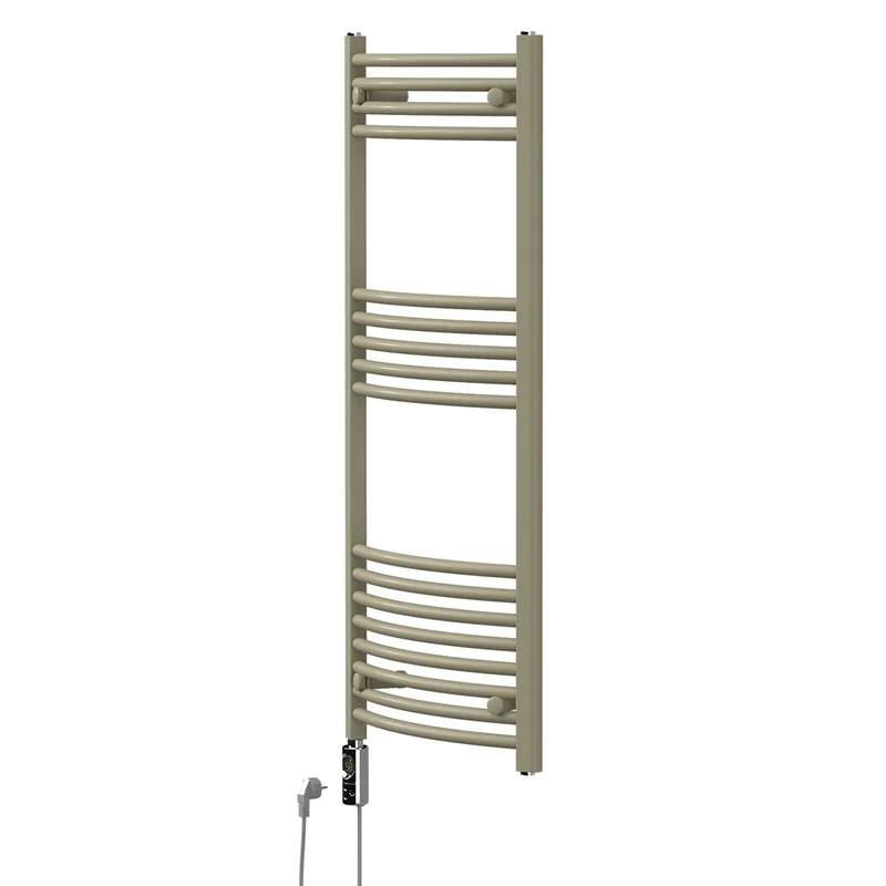 LuxeBath | Handtuchheizkörper elektrisch 600W Sahara gebogen mit Seitenanschluss 500x1200 mm Stahl Beige Badheizkörper Handtuchtrockner für Badezimmer