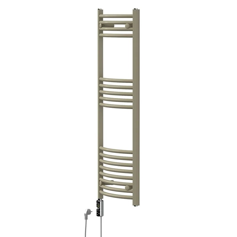 LuxeBath | Handtuchheizkörper elektrisch 600W Sahara gebogen mit Seitenanschluss 400x1200 mm Stahl Beige Badheizkörper Handtuchtrockner für Badezimmer
