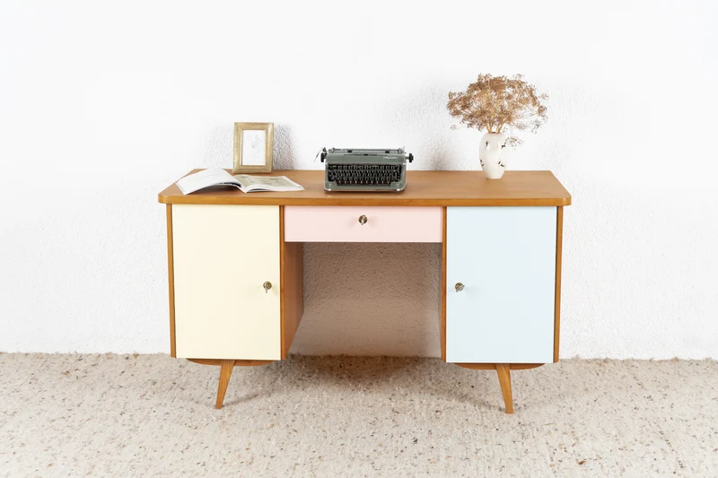 Vintage Schreibtisch Tisch Stauraum Holz Schubladen