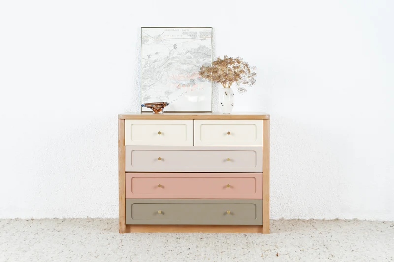 Vintage Kommode Sideboard Schrank Schubladen Rosa Holz