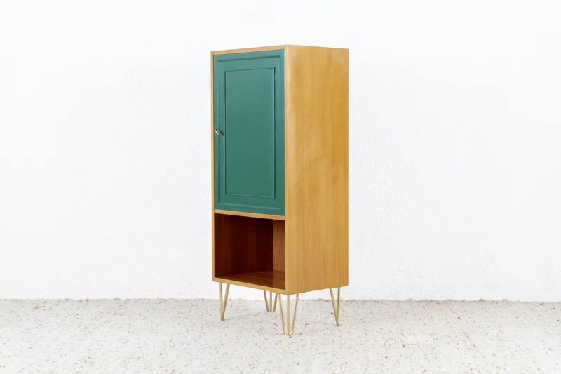 Vintage Kommode Schrank Mid Century Holz Nuss Grün GERO