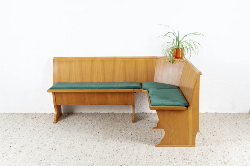 Vintage Eckbank Küchenbank Holz Stauraum Polster Grün Crod