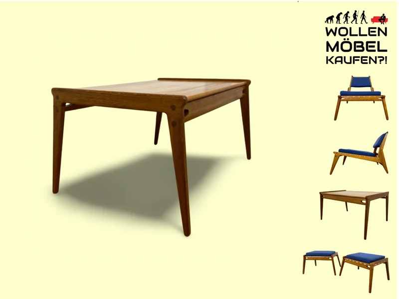 WMK # Rarer Designer Couchtisch aus dem "Hunting Chair Set" von PGH Erzgebirgisches Kunsthandwerk Annaberg Buchholz in gutem Originalzustand
