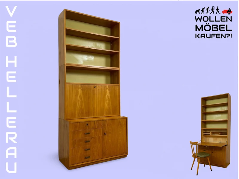 WMK Stilvoller & geräumiger 1960er Jahre Designer Schreibschrank von Bruno Knoblauch für VEB Hellerau
