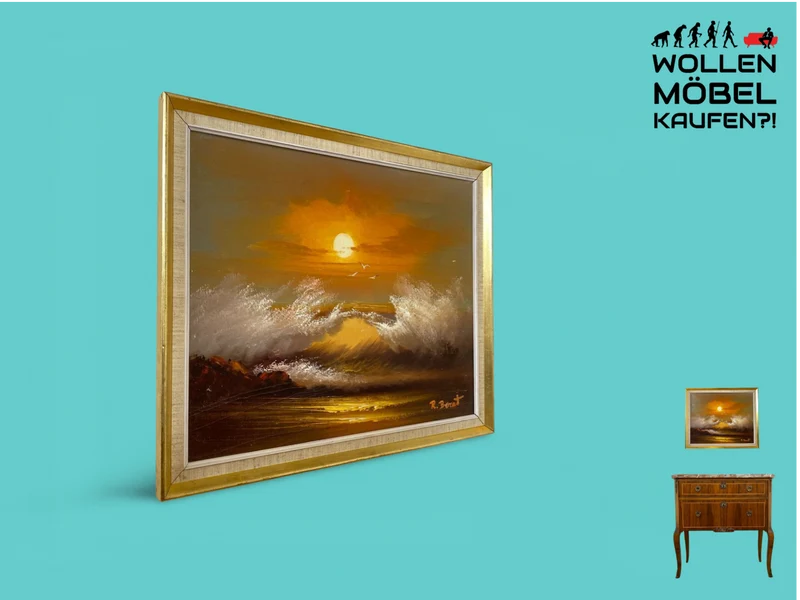 WMK Stimmungsvolles, gut gemaltes & sehr gut erhaltenes 50er Jahre Öl auf Leinwand Gemälde , 46x38cm, signiert, Gold/Weißer Holzrahmen