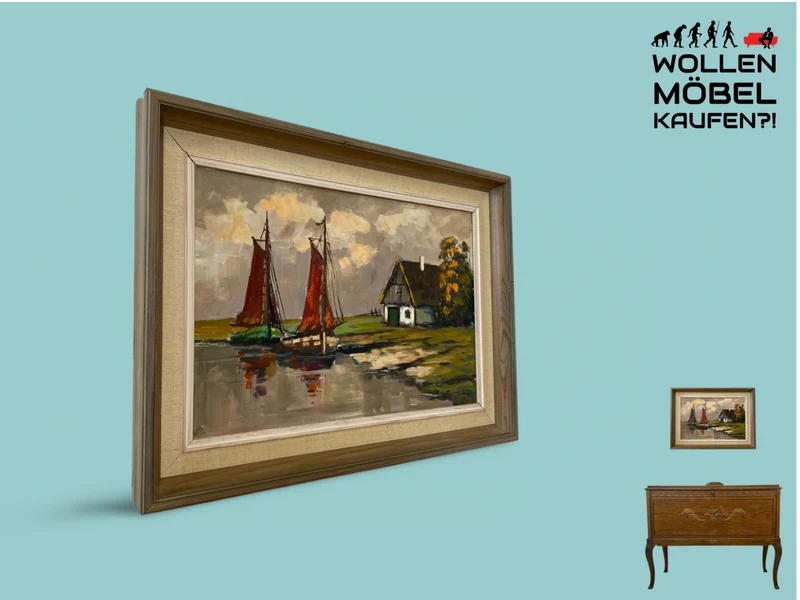 WMK Stimmungsvolles & gut erhaltenes Öl auf Leinwand Gemälde 62x45cm aus 1963 mit originalem Holzrahmen, signiert jedoch nicht zuzuordnen