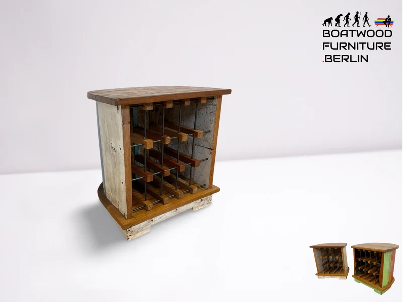 Boatwood by WMK # Besonderes Weinregal für 15 Flaschen gebaut aus echtem Fischerboot, ein handgefertigtes Unikat aus massivem Teakholz