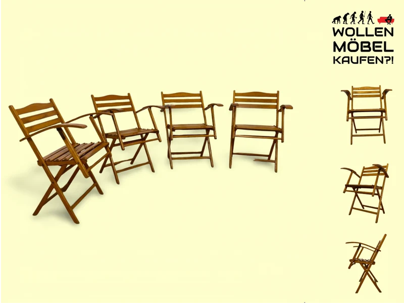 WMK 1/4 Besonders schöner, bequemer und sehr gut erhaltener Mid-Century Klappstuhl aus Holz