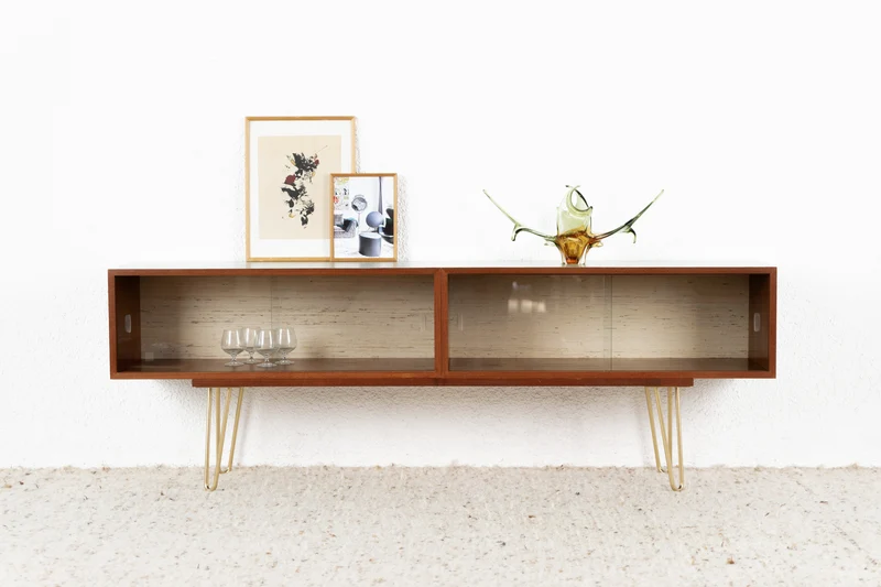 Vintage Vitrine Teak Sideboard Tv Lowboard Holz Mid Century Salbei 60s